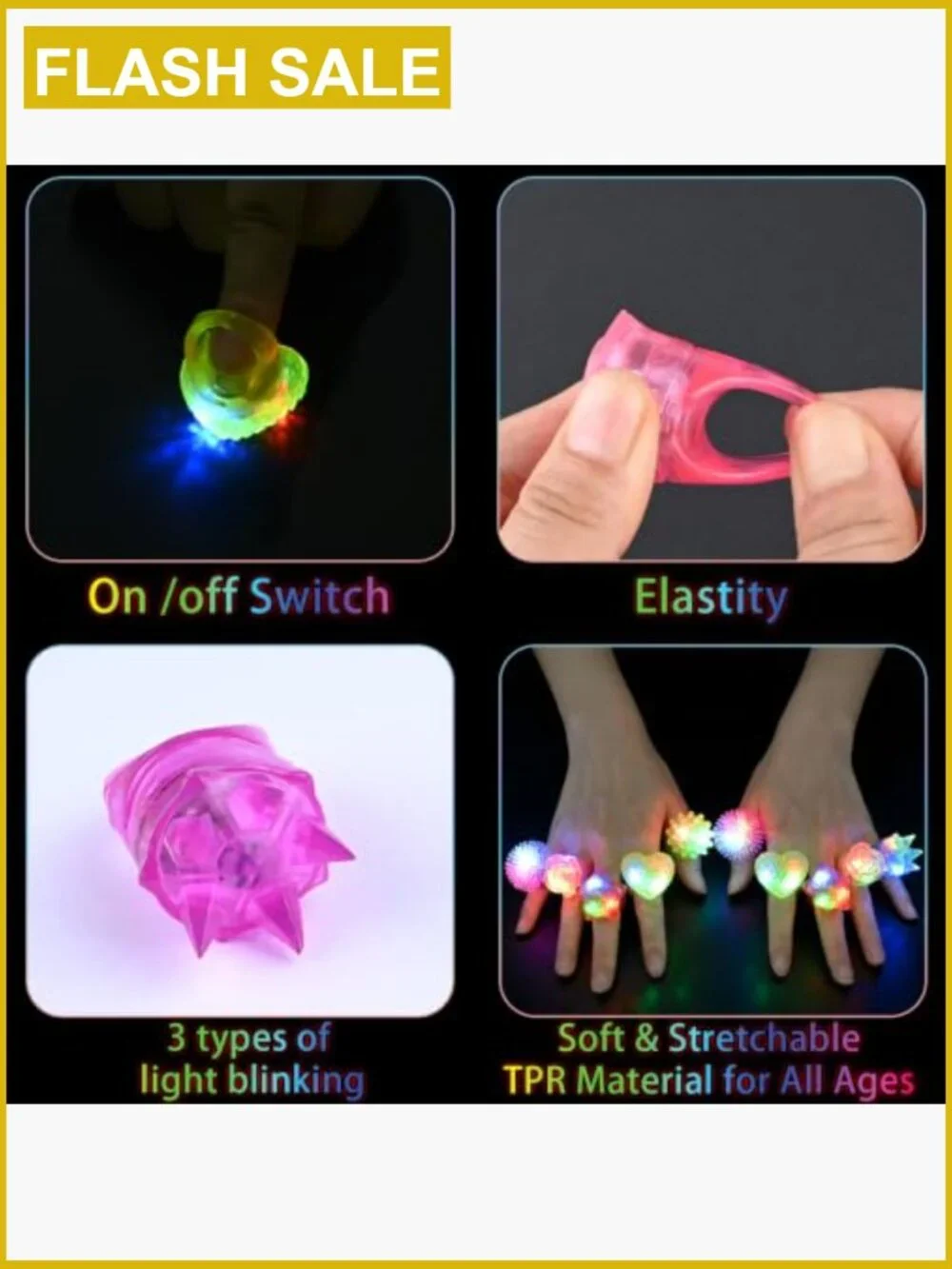 Light Up Rings Party Favors, Glow in the Dark LED Flashing Bumpy Rings, Soft